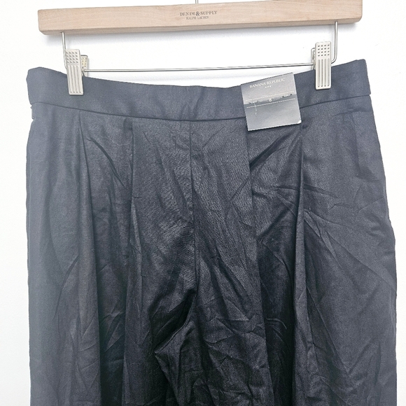 Banana Republic Lenin Blend Black Ultra Wide Lina Palazzo Pants Pocket Sz 8 New - Picture 10 of 16